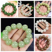新疆外蒙料手链高仿和田玉白玉湖水绿圆珠手串男女通用直播货源