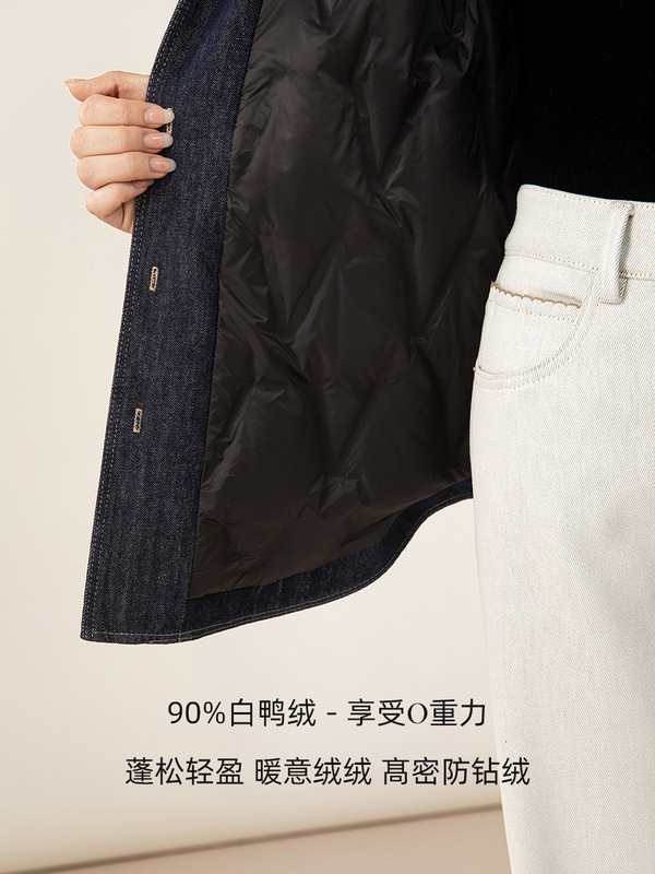 鑫阁 轻暖羽绒丹宁蓝宽松牛仔衬衫女2025冬季新款高笈感休闲外套|undefined