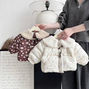 Korean Style Girl's Winter Cotton-padded Coat Stylish Baby Girl's Wool Collar Cotton-padded fleece-lined Cotton-padded Coat Little Girl's Thickened Warm Jacket