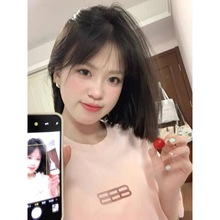 高品质纯棉200克精梳紧密100%棉直播同品前印花宽松短袖T恤女