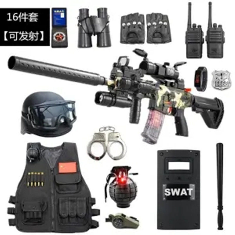 子供用電動音光玩具銃小特警装少年戦術ヘルメット馬甲盾赤ちゃんピストル道具|undefined
