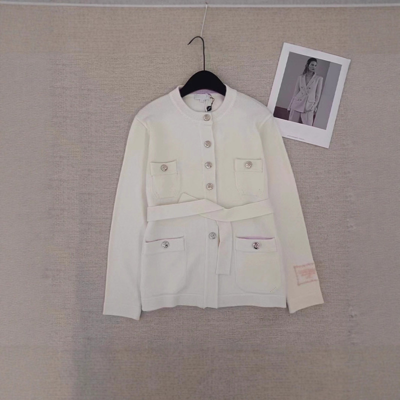Shenzhen Nanyou High-Quality Goods ~ 2026 Color-Block Round Neck Four-Pocket Belted Wool Knit Cardigan Women's Sweater New Style