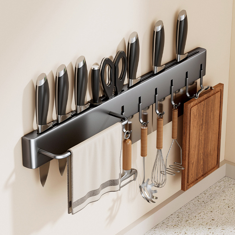 Fabricante de suministro sin perforación de soporte de cuchillos de almacenamiento de artículos de cocina multifuncional de almacenamiento de herramientas de pared