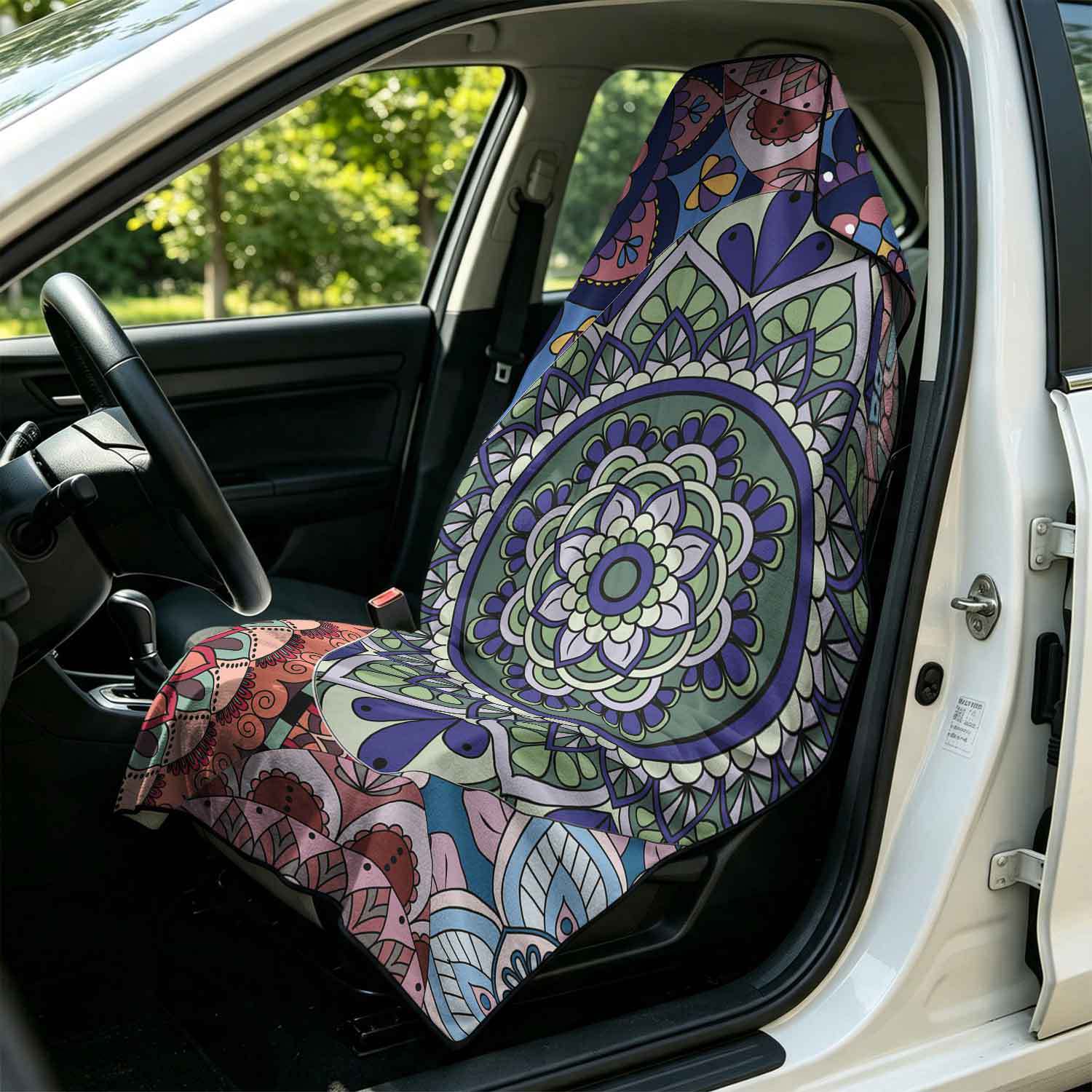 Printed bath towel and car seat cover 2-in-1, ultra-fine fiber outdoor beach and car dual-use universal seat cushion