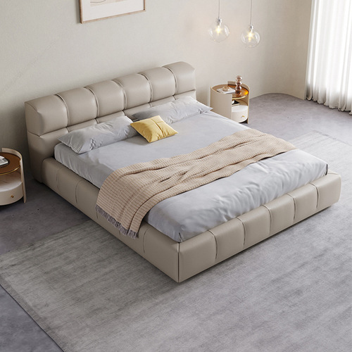Leather bed modern simple light luxury puff bed ins cream style double bed 1.8m bread bed master bedroom fabric bed