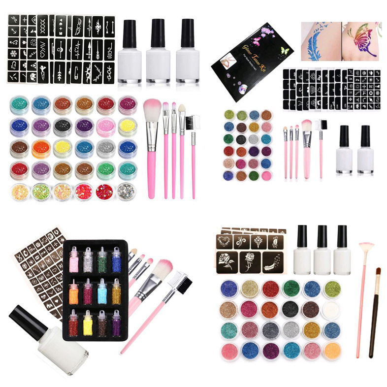 New Summer Holiday Simple Makeup Semi-permanent Small Tattoo Stage Flash Pink Makeup Body Painted Cross Border Set