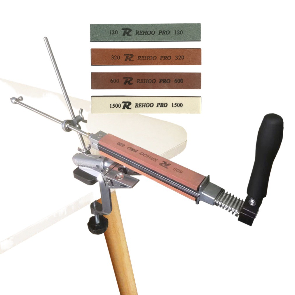 Afilador de cuchillos de ángulo fijo de metal marca Ruihe, viene con 4 abrazaderas para piedras de afilar, reversible RH-006, patente de modelo de utilidad.