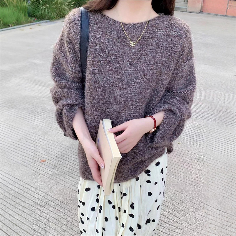 韩系慵懒风套头毛衣女秋冬新款跨境氛围感宽松休闲显瘦针织衫上衣|undefined