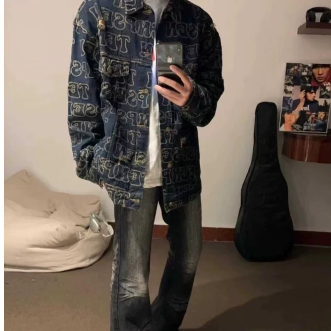 Retro denim jacket for leisure for beloved, American style