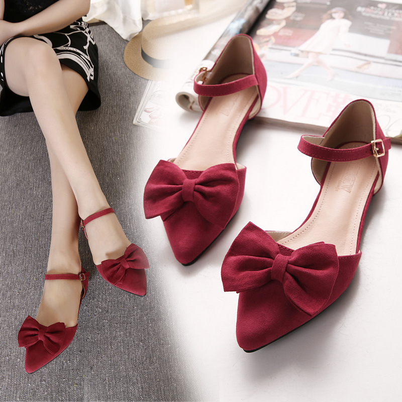 Big Sale Sandals Women's Flats Korean Board Spring and Summer Pointed Toe Flats Heel Buckle Fashion Bow Toe Hollow Flats Women's Shoes
