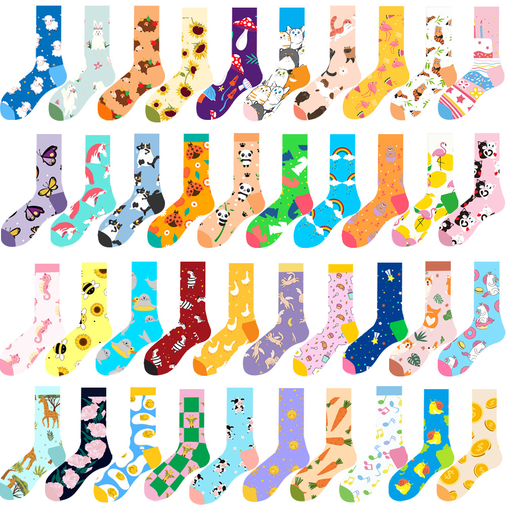 1200g Weight Unisex Cute Animal Cotton Crew Socks 20 Pairs Per Pack