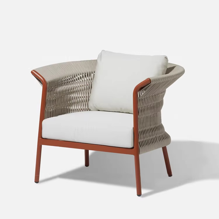 Casual sofá al aire libre tejido de cuerda de cáñamo mesa de té sofá patio al aire libre impermeable moderno sofá mesa de té
