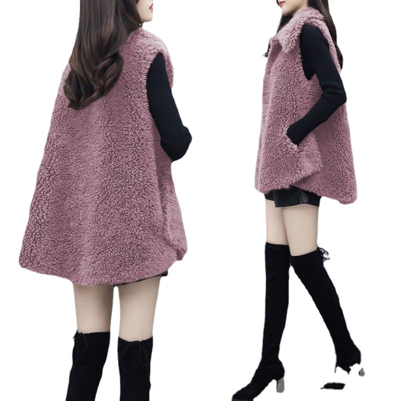 Nuevo estilo coreano suelta fleece color sólido Top para mujeres moda Chaleco de moda de felpa de doble cara para mujer 2024 Otoño e Invierno