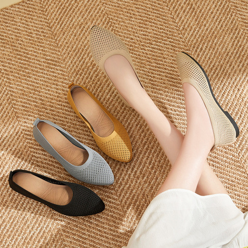 Women's Cross-Border Southeast Asia Foreign Trade Pure Color Pointed-Toe Flat Shoes Women's Casual Fabric Shoes Flyknit Knit Shoes