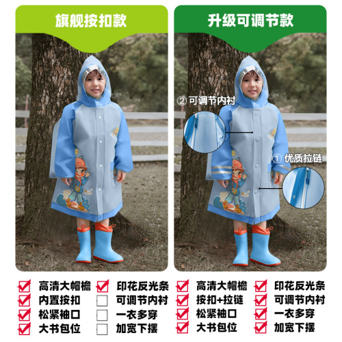 Children's split raincoat for boys and girls, primary school students, full-body waterproof poncho with school bag, rainproof clothing for middle-aged and older children