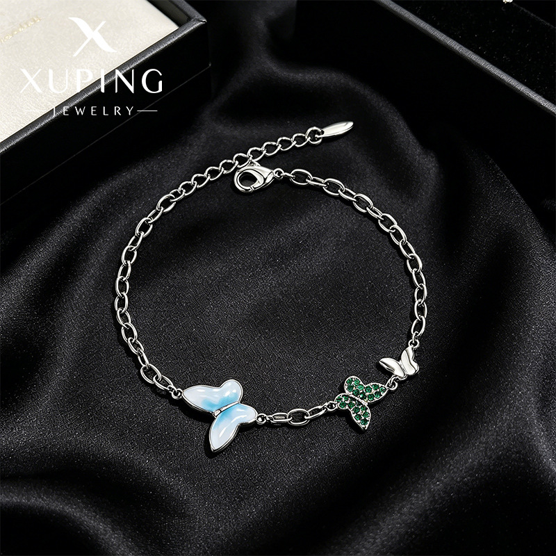 Xuping goteo de aceite de color gradiente pulsera mariposa aleación de cobre chapado blanco sen simple temperamento dulce joyería de mano al por mayor