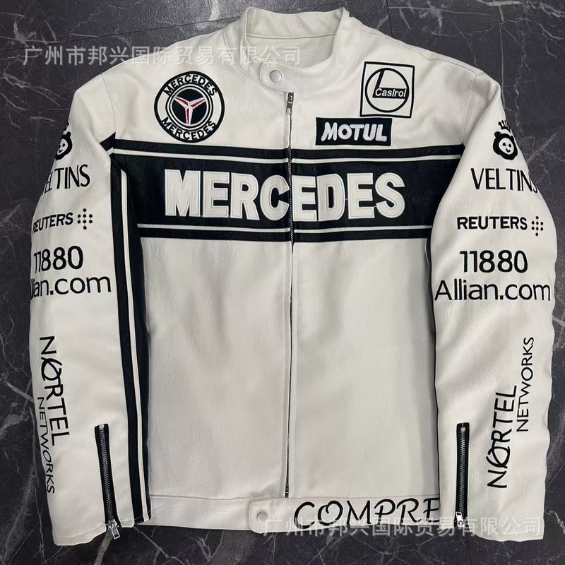 F1 Embroidered Pu Leather Jacket, Large Size Biker Leather Jacket, Amazon Spring and Autumn Stand Collar Zipper Jacket, Custom-Made F1 Embroidered Pu Leather Jacket, Large Size Biker Leather Jacket, Amazon Spring and Autumn Stand Collar Zipper Jacket, Custom-Made