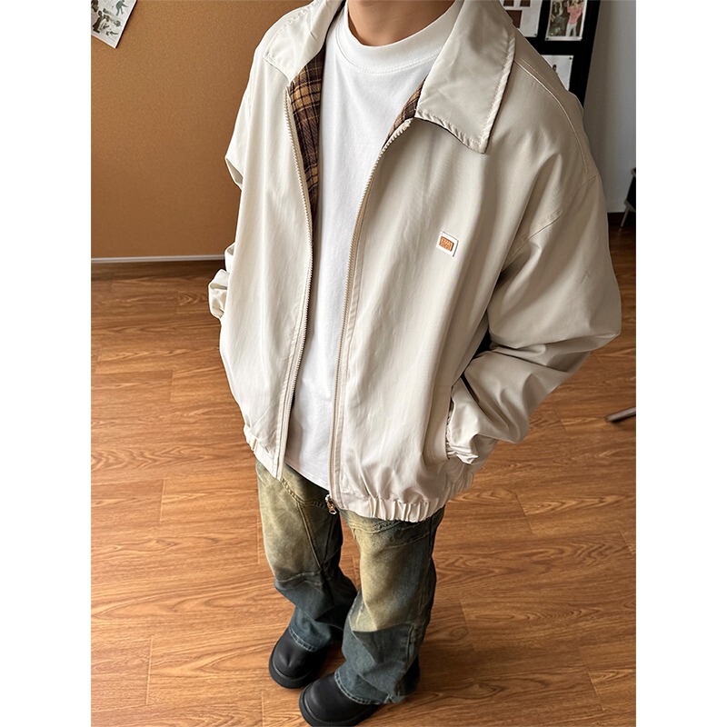 Same Double-sided Plaid Jacket Men's 2024 Spring and Autumn New Aviator Jacket Loose American Style Retro Casual