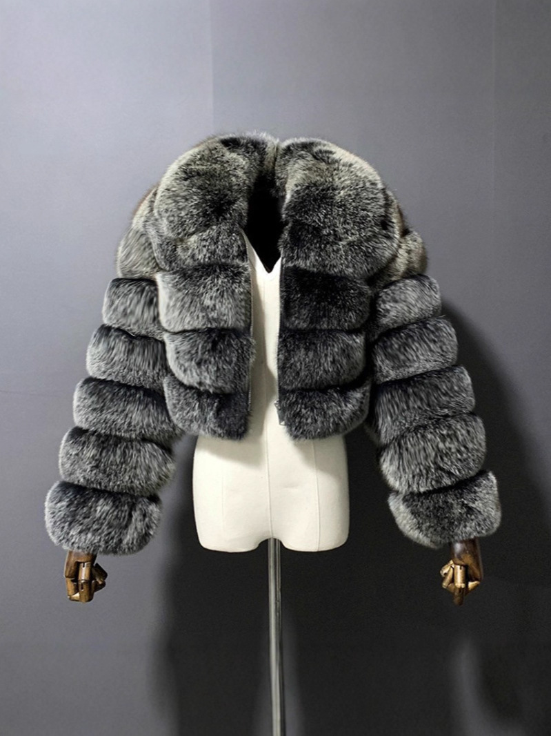 European and American Fur Manufacturers Direct Sales of Imitation Fox Fur Coats, Women's Lapel Long-Sleeved Fur Patchwork Tops, Wholesale in Stock