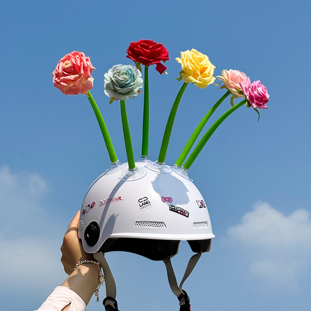 Helmet decoration rose flower, artificial flower cute suction cup sunflower, universal for motorcycle and electric scooter helmets