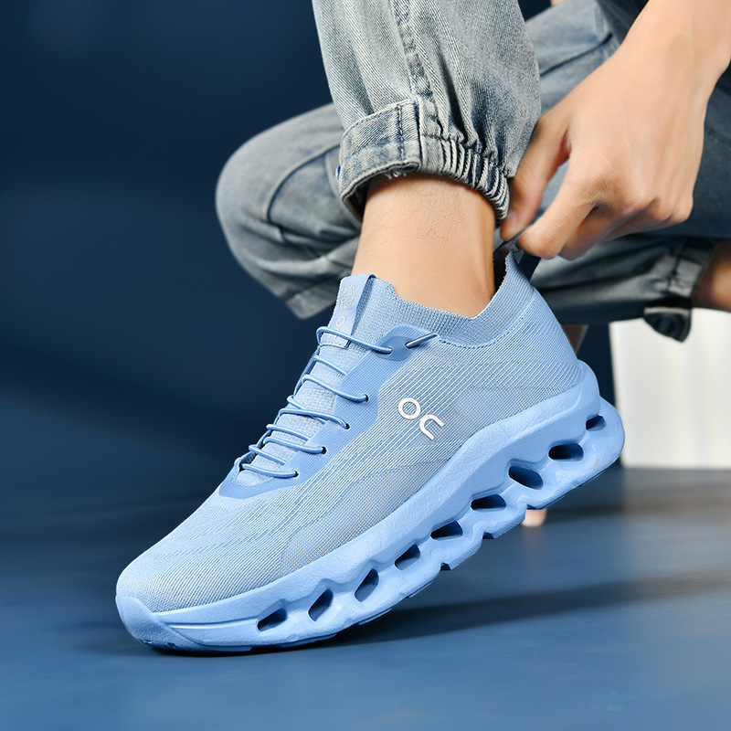 Foreign Trade New Lightweight Thick-Soled Shock-Absorbing Breathable Mesh Shoes Fashionable Casual Men's Sports Running Shoes Trendy Shoes Wholesale