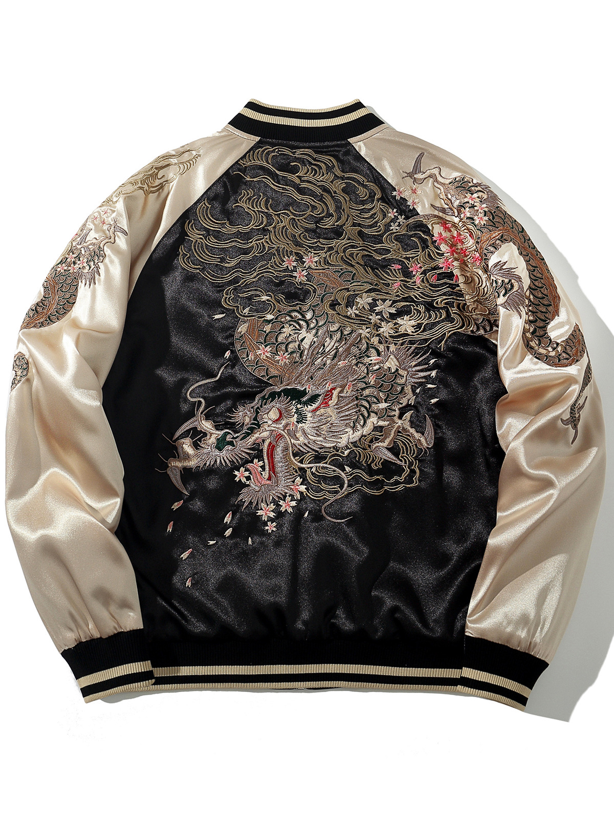 華夏君品中国風国潮重工刺繍龍ジャケットメンズファッションカジュアル龍柄野球服A013