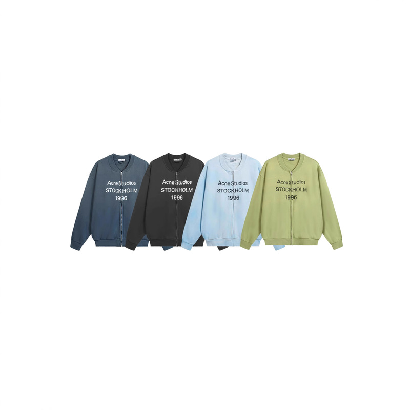 Three-Label In-Stock Ac High Version Fuzzy Letter Print Washed Vintage Dirty Color Baseball Jacket Zipper Hoodie Sweatshirt