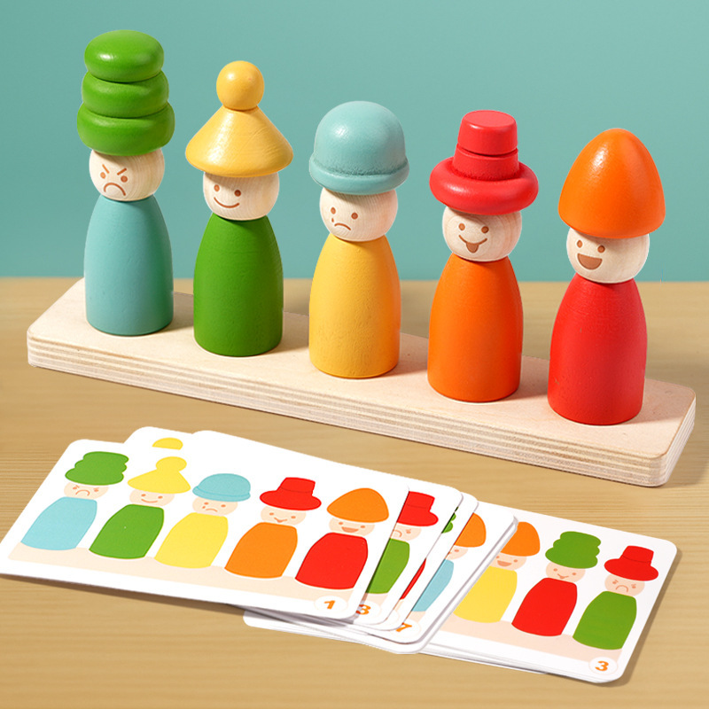 Children's Multifunctional Set of Columns, Matching Puppet Hats, Expression Colors, Jenga Fine Motor Training Educational Toys