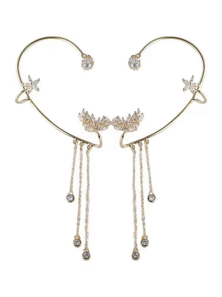 Сережки-ушки, дизайны из циркона и бахромы, клипсы без пирсинга, серебристые или золотистые
