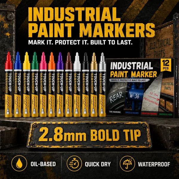 12-color paint pen industrial marker pen for metal and steel, waterproof, quick-drying, abrasion-resistant graffiti paint pen
