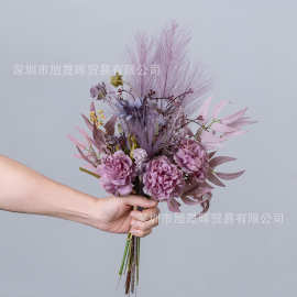 紫色牡丹手札装饰设计婚庆仿真花手捧花束墙饰墙挂薰衣草装饰