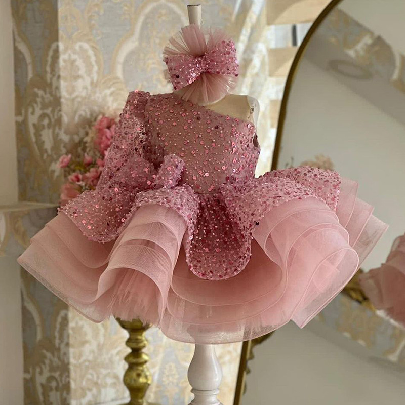 Pink Sequin Pageant Dress For Girls Tulle Puff Skirt Performance_voghion.com