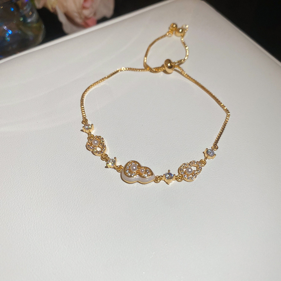 Pulsera de perlas de calabaza de circón galvanizado en oro real de 18k, pulsera exquisita y elegante de todo fósforo, joyería de alta calidad de lujo ligero para mujer