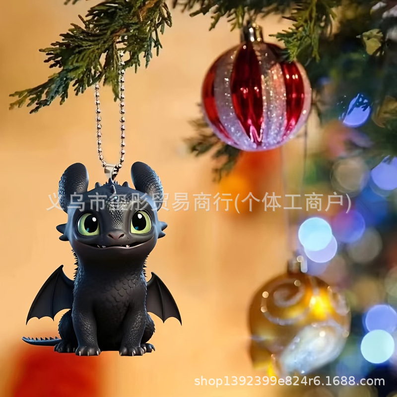 クロスボーダー可愛い黒大眼龍牙仔車載内装アクリルチェーンストラップ飾り鍵掛けリュックサック|undefined