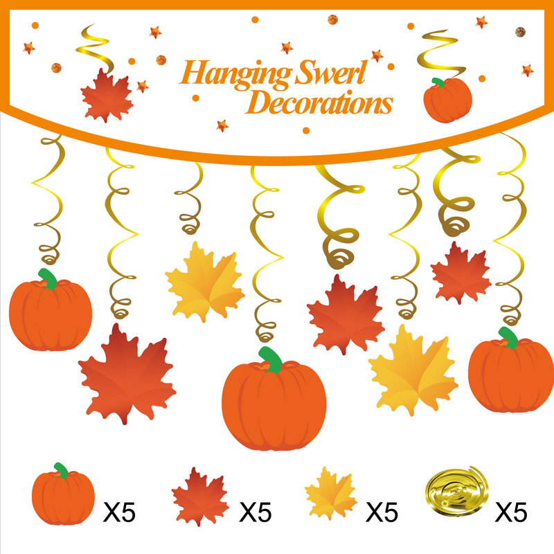 Autumn Thanksgiving Vortex pvc Spiral Hanging Pumpkin Maple Leaf Theme Party House Window Decoration Supplies