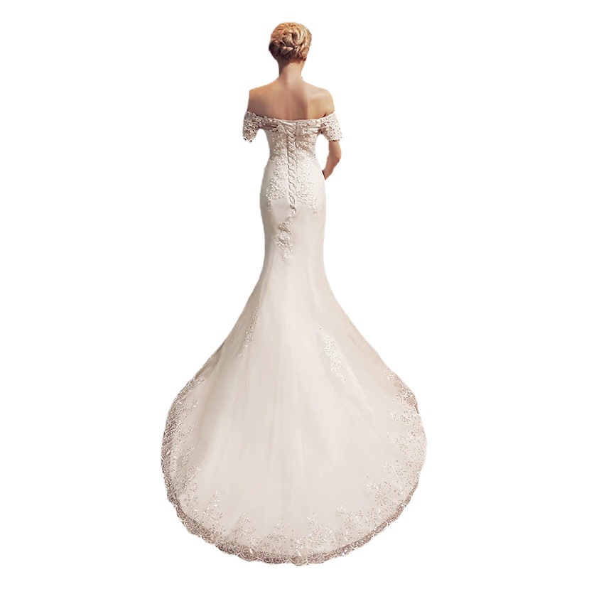 Vestido de novia de cola de pez 2024 nueva Boda nupcial estilo francés adelgazante pequeño fuera del hombro ligero mujeres pequeñas