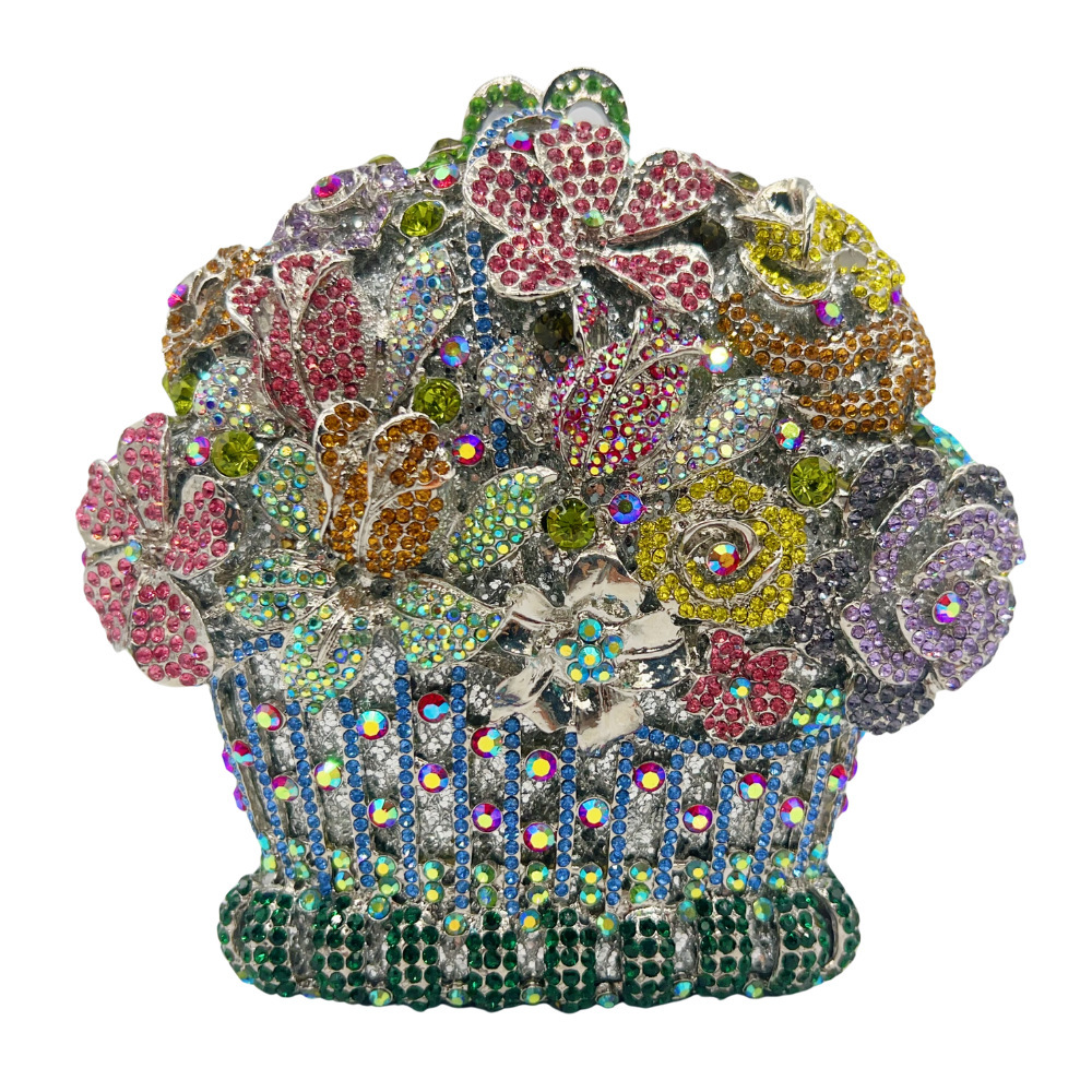 Selección estricta de embrague de flores transfronterizos huecos bolsas de cena de cristal con diamantes de mano canasta de flores bolsas de mujer