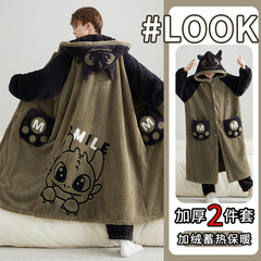 睡衣男秋冬季珊瑚绒加厚加绒2025年新款睡袍套装浴袍家居服中长款