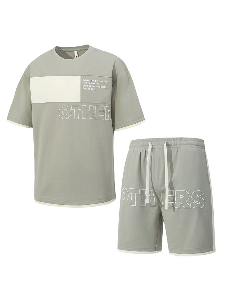 2025 nuevo estilo casual a juego de color manga corta cuello redondo camiseta pantalones cortos traje adolescente casual de dos piezas deportes y ocio