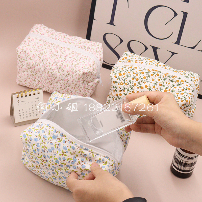 Bolsa de cosméticos floral transfronteriza de Venta caliente bolsa de viaje de cuidado de la piel bolsa de la cremallera bolsa de lavado pequeña bolsa de almacenamiento de cosméticos frescos