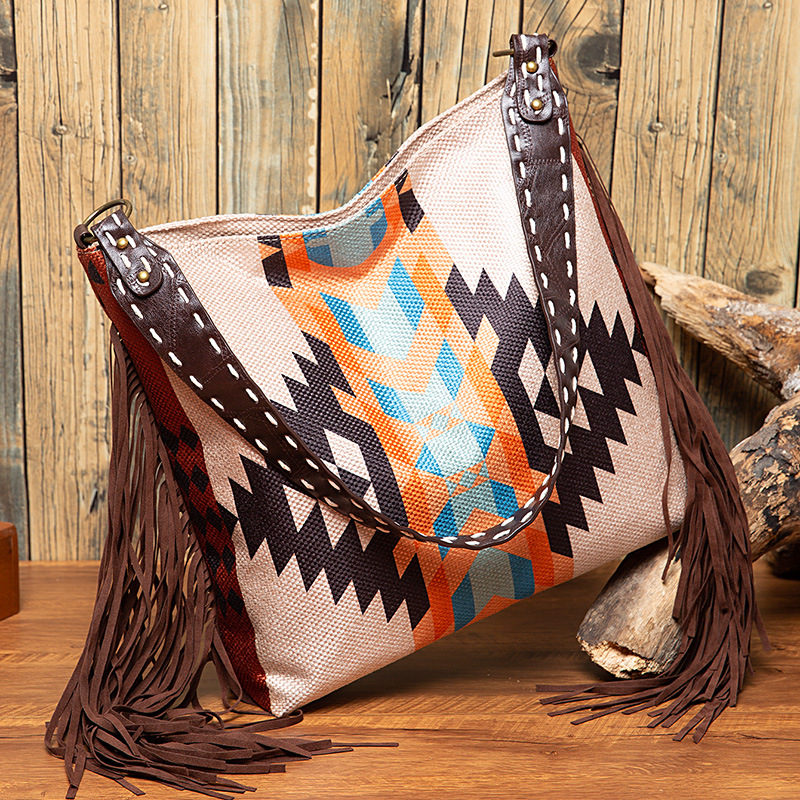 Handgewebte, fließende One-Shoulder-Tasche aus Seide, Baumwolle und Hanf für Damen_voghion.com