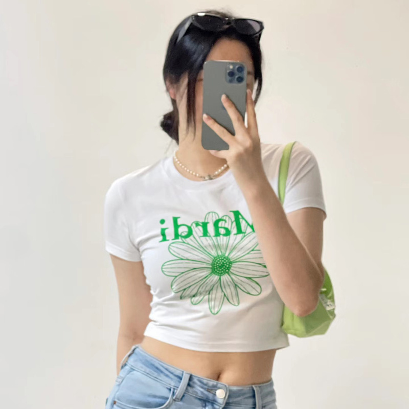 South Korea Trendy Brand Mardi T-shirt Short-sleeved Women's Little Daisy Spice Girl Style Tight Short T-shirt Cotton Women's Summer