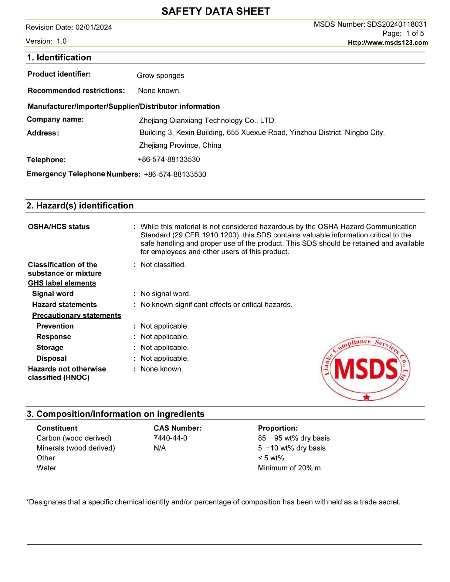 Grow sponges- SDS - 2024.01 (1