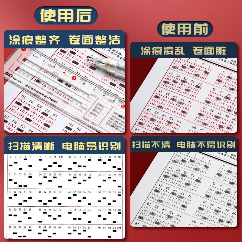 Regla de respuesta de color verdadero, calibrador de recubrimiento, tarjeta de respuesta especial para el examen, calibrador de lectura de máquina, regla de examen público, regla de recubrimiento, regla