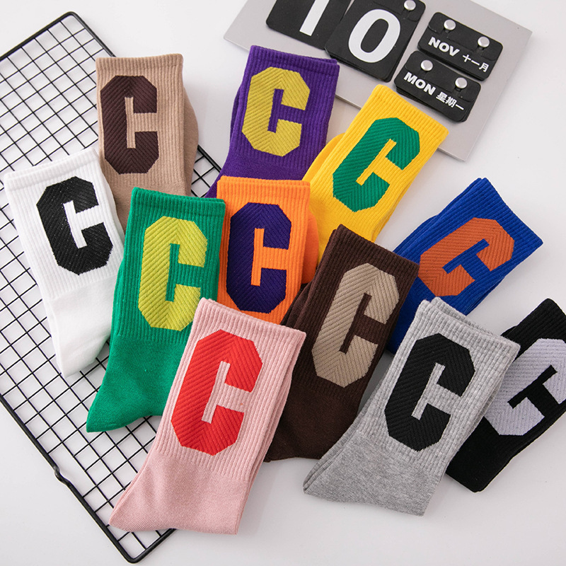 Women's Sports Socks Korean Colorful Large C Candy-Colored Letter Student Mid-Tube Ins Trendy Black and White Bear Ins Style Women's Sports Socks Korean Colorful Large C Candy-Colored Letter Student Mid-Tube Ins Trendy Black and White Bear Ins Style