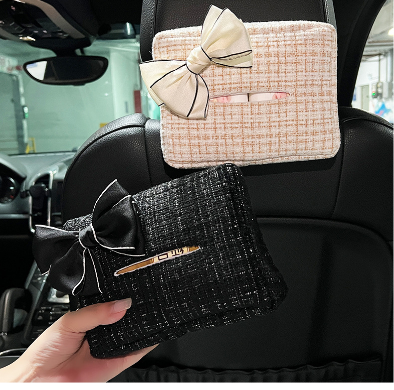Xiaoxiangfeng Car Tissue Storage Box Hanging Cute Bow Car Tissue Box Multifunctional Car Tissue Box