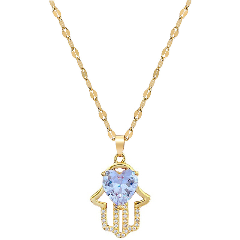 Fashion Palm Heart Shape Stainless Steel Copper Plating Inlay Artificial Diamond Pendant Necklace 1