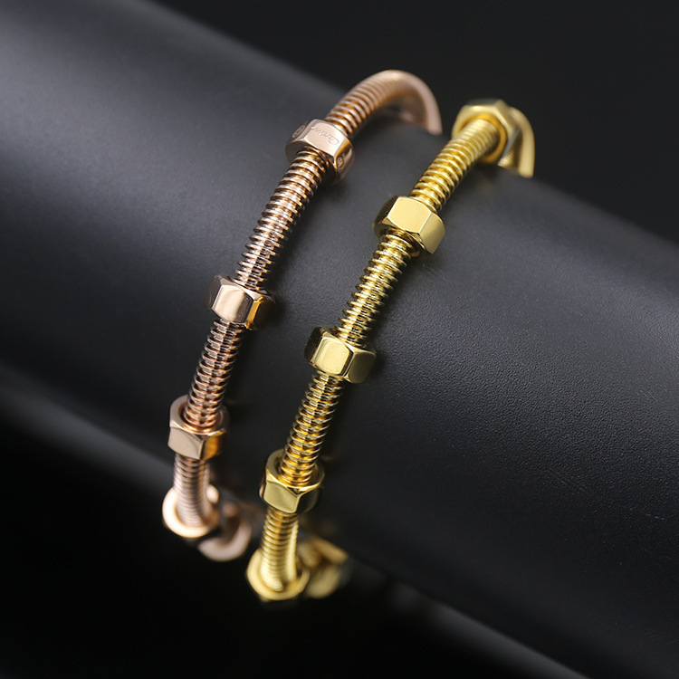 Creative Stainless Steel Bracelet Titanium Steel Plated 18k Rose Gold Couple Bracelet Hexagon Nut Stainless Steel Bracelet