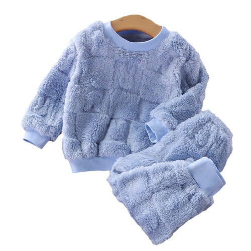 Children's Fall and Winter Flannel Pajama Set Korean Style Boys' and Girls' Fleece Thick Homecoming Sets Warm Innerwear Set