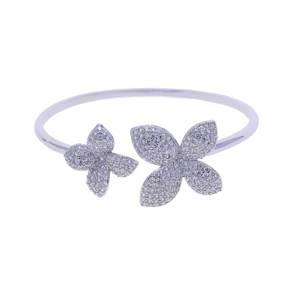 Bracciale rigido aperto fiore e zircone gioiello personalizzato_voghion.com